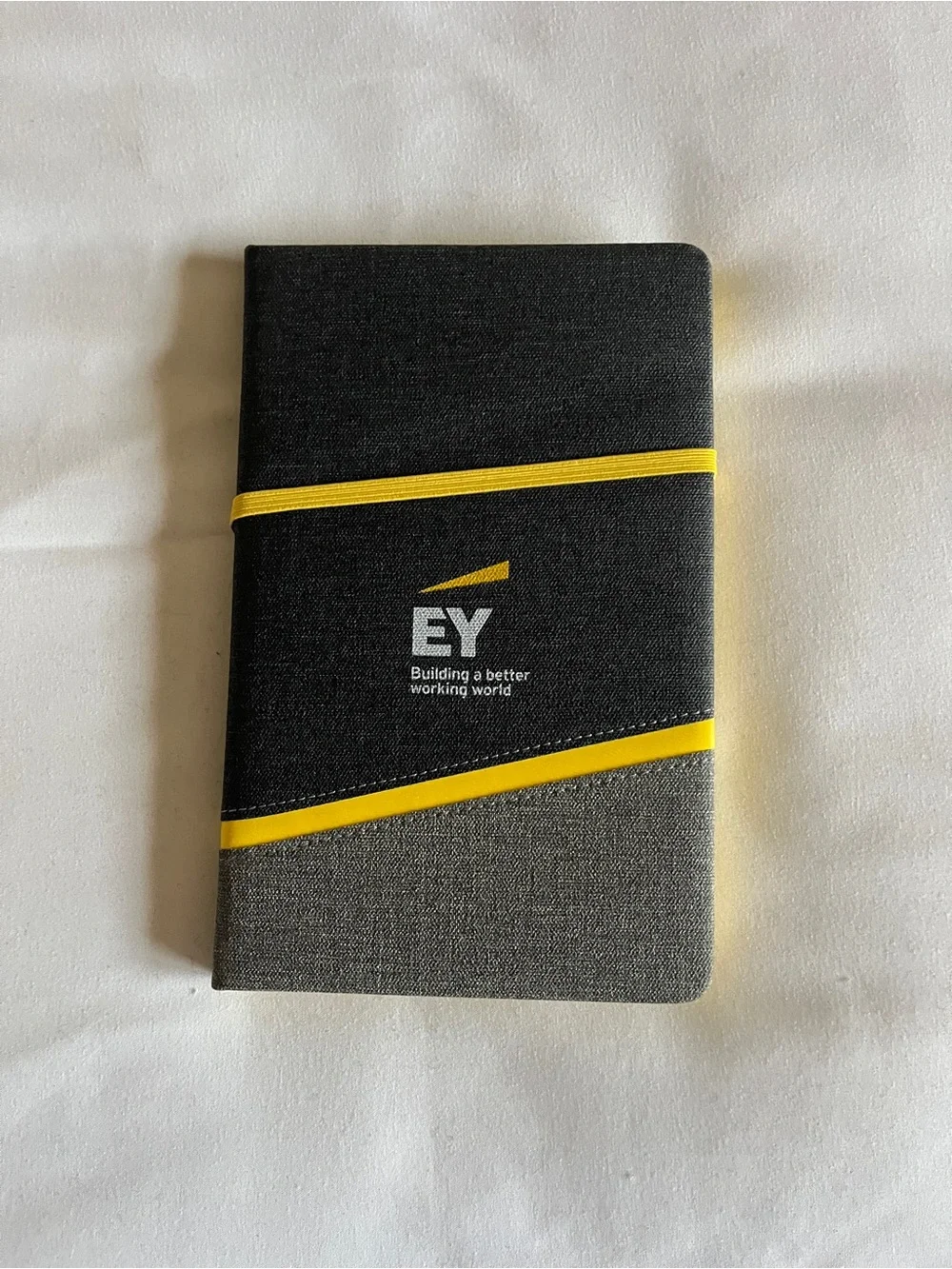 EY Black & Gray Hardcover Lined Journal Pocket Notebook Yellow Accent Elastic St